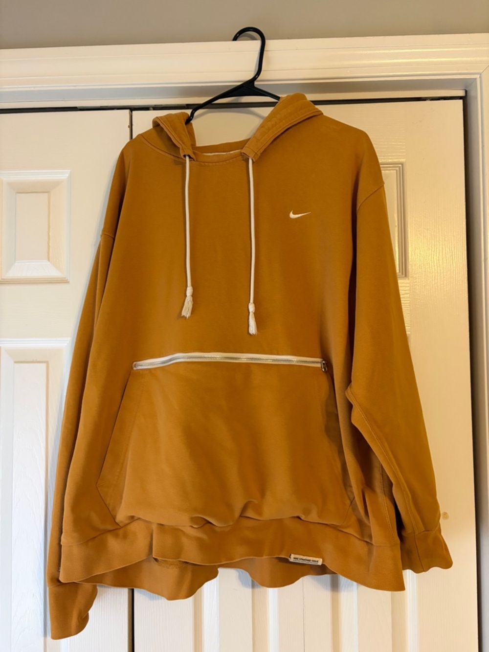Nike Mustard Yellow Pullover Hoodie with Zippered Front Pocket